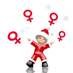 mini santa claus juggles woman symbol
