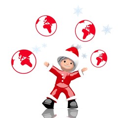 mini santa claus juggles world label