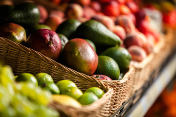 Close up of exotic fruits in the shop