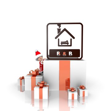 santa claus with gift and bed and breakfast symbol