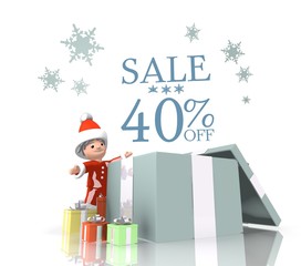 santa claus with gift and Christmas sale 40 percent off symbol