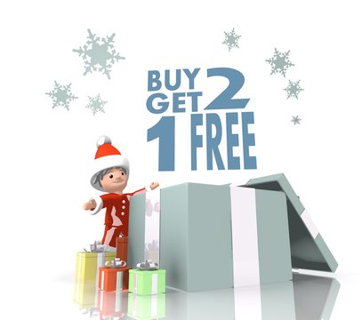 santa claus with gift and buy two get one free symbol