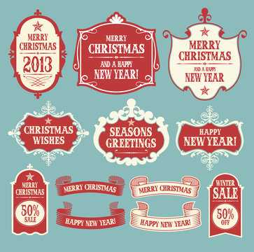 Christmas labels and ribbons
