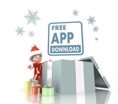 santa claus with gift and free app download symbol