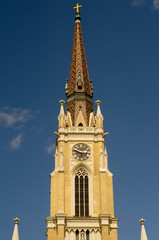 Spires of Catholic church in center of Novi Sad