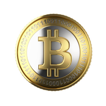 Golden Bitcoin - isolated with clipping path