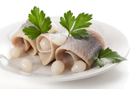 Delicious herrings with picle onions