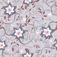 Foto op Plexiglas Seamless pattern Gray background and pink flowers © sunny_lion