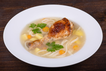 Chicken soup with noodle and vegetables