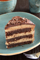 Chocolate cake (brownie) with chestnut cream.