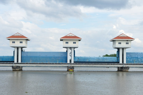 Landscape view, barrage towers in Thailand.