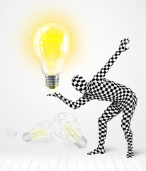 Man in full body with glowing light bulb