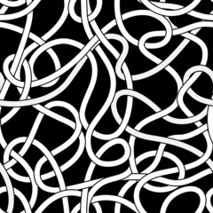 Black and white tangled messy wires or threads seamless pattern - 58965105