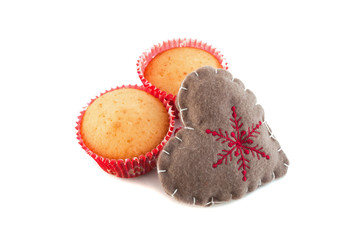 two cakes in basket and felt heart