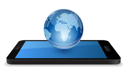 smartphone with globe 3d