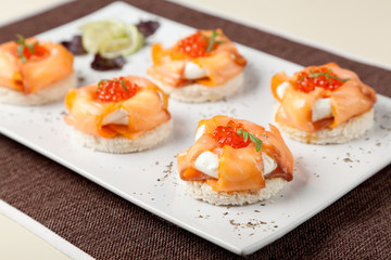 Canapes with smoked salmon and cream cheese