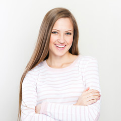 Young casual style woman portrait isolated over white background