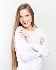Obraz premium Young casual style woman portrait isolated over white background