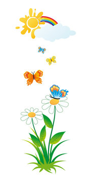 Butterflies and flowers.