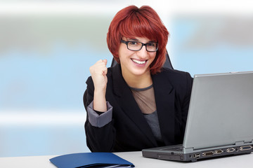 Woman working on laptop