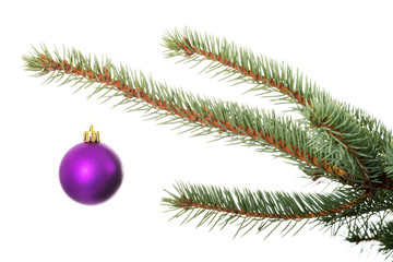 Obraz na płótnie Canvas One separated christmas ball handing on a twig.