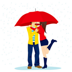 Hiding Kiss Under Umbrella