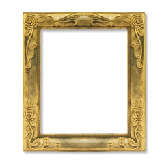 The antique gold frame on the white background