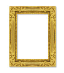 The antique gold frame on the white background