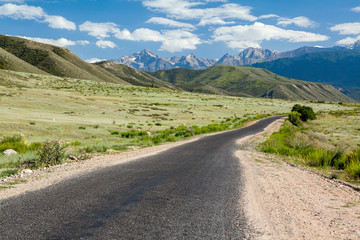 Asphalt road in Tien Shan mountains