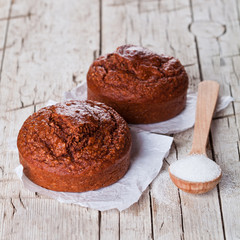 fresh baked browny cakes and sugar