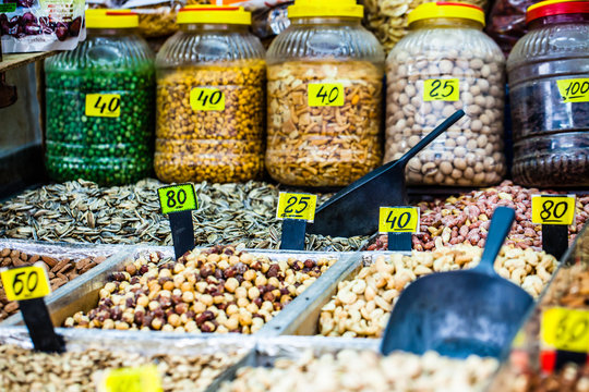 Dry fruits on the market in Jerusalem, Israel