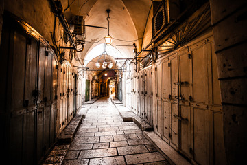 Ancient Alley in Jewish Quarter, Jerusalem, Israel.