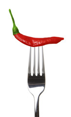 Peperoni auf Gabel