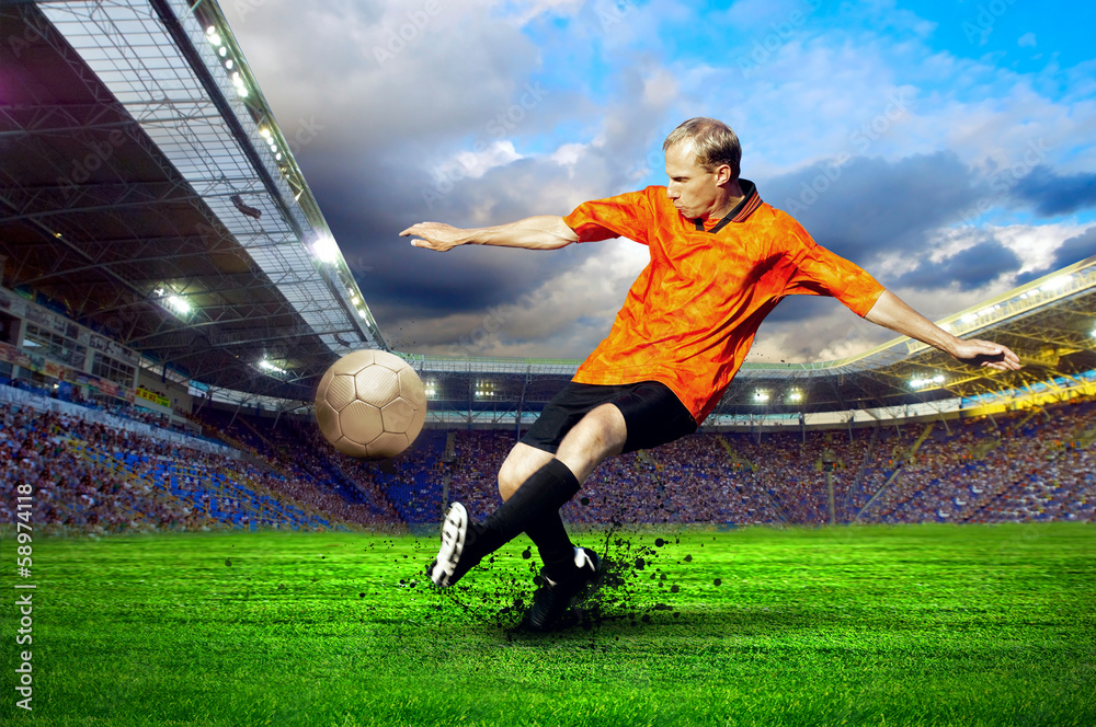 Wall mural football player on field of stadium