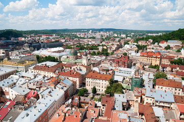 Fototapeta na wymiar Top view in Lviv, Ukraine