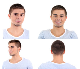 Collage of handsome young man isolated on white