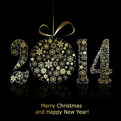 New 2014 year symbol on black backround. Christmas greeting card - obrazy, fototapety, plakaty