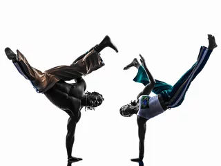 Photo sur Plexiglas Arts martiaux couple capoeira danseurs danse silhouette