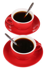 A red cups of strong coffee isolated on white
