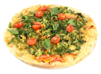 Tasty vegetarian pizza, isolated on white