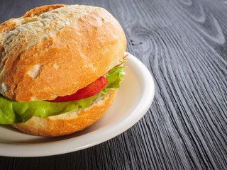 Delicious ham baguettes with fresh lettuce