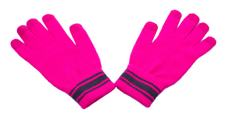 Woman knitted gloves, isolated on white