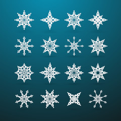 Vector Paper Christmas Star Set on Blue Background
