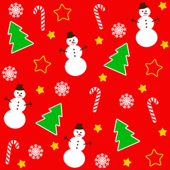 Christmas pattern with tree and snowman