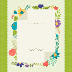 Romantic background of various flowers in retro style.