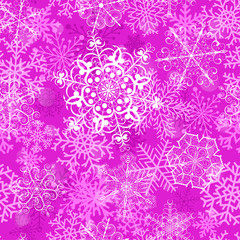 Christmas seamless pattern with snowflakes on magenta