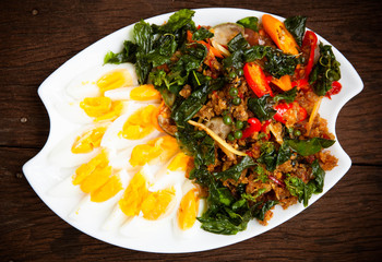 Fried catfish spicy with boiled egg, Thai Food