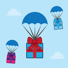 Parachuting gifts floating through the sky
