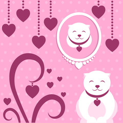 vector illustration with cats in pink