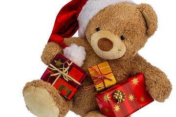 Teddybär mit Weihnachtsgeschenken